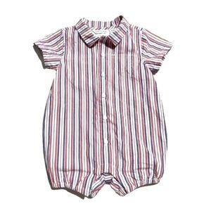 Janie and Jack Patriotic Striped Button Up Cotton Romper 3-6 Months